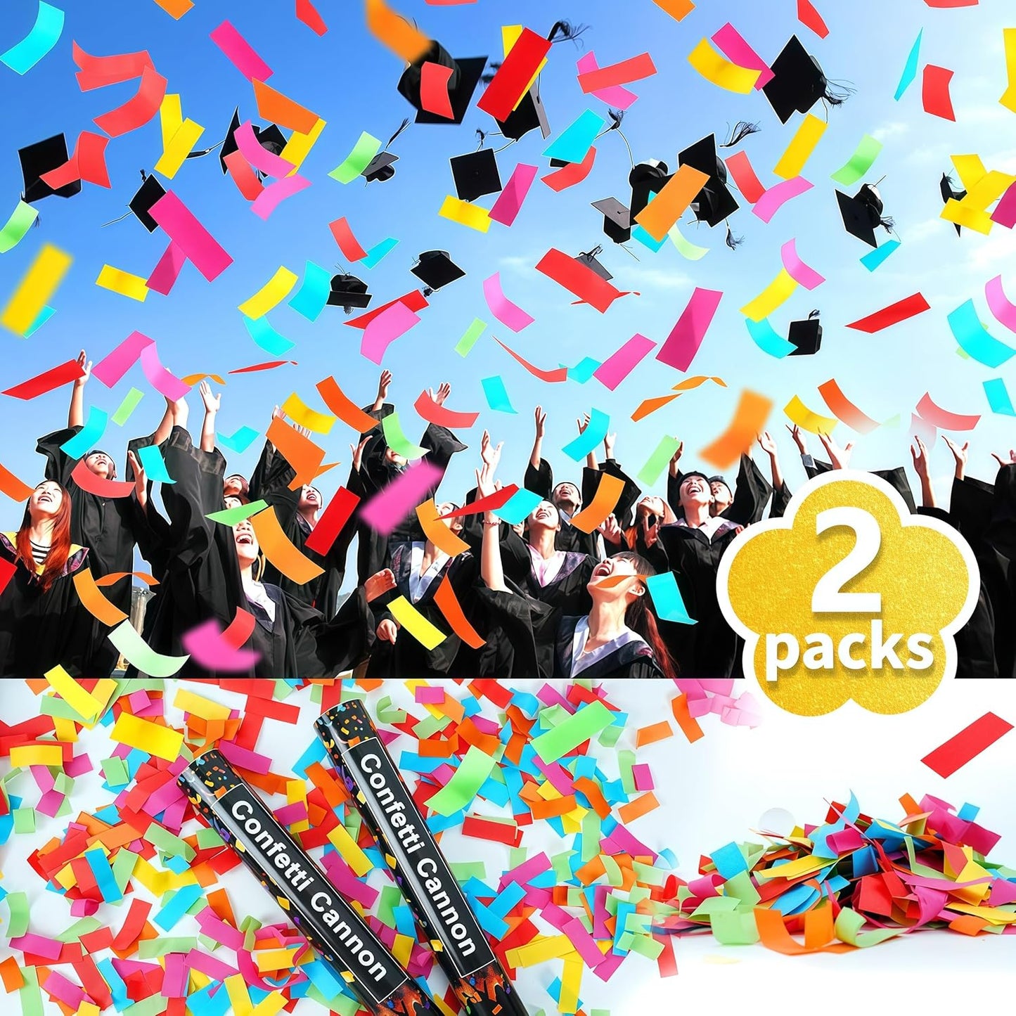 16in Biodegradable Confetti Poppers,Confetti Cannons Bulk with Colorful Confettis Design for Ceremony Party Favor Supplies,Birthday Holiday,Halloween Thanksgiving,Christmas,New Year's Eve(2Pack)