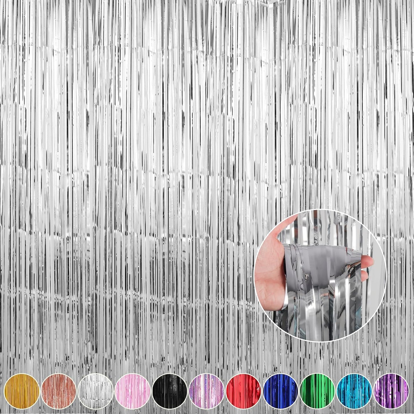 Crosize 4 Pack 3.3 x 9.9 ft Silver Foil Fringe Curtains Party Decorations, Silver Tinsel Curtain Backdrop for Parties, Door Streamers, Glitter Streamer Fringe Backdrop for Birthday Decoration