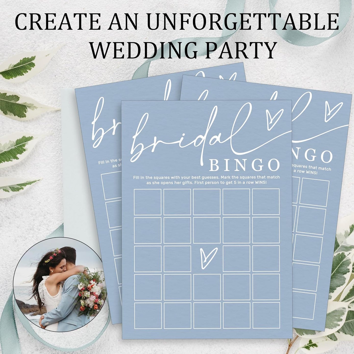 Fun Bridal Shower Bingo Games Set with Blank Squares to Wedding Guest Book idea Bride’s Gifts, Fun Wedding Shower Games Activity for 25 Guests Minimalist White Newlywed Party Supplies - B14
