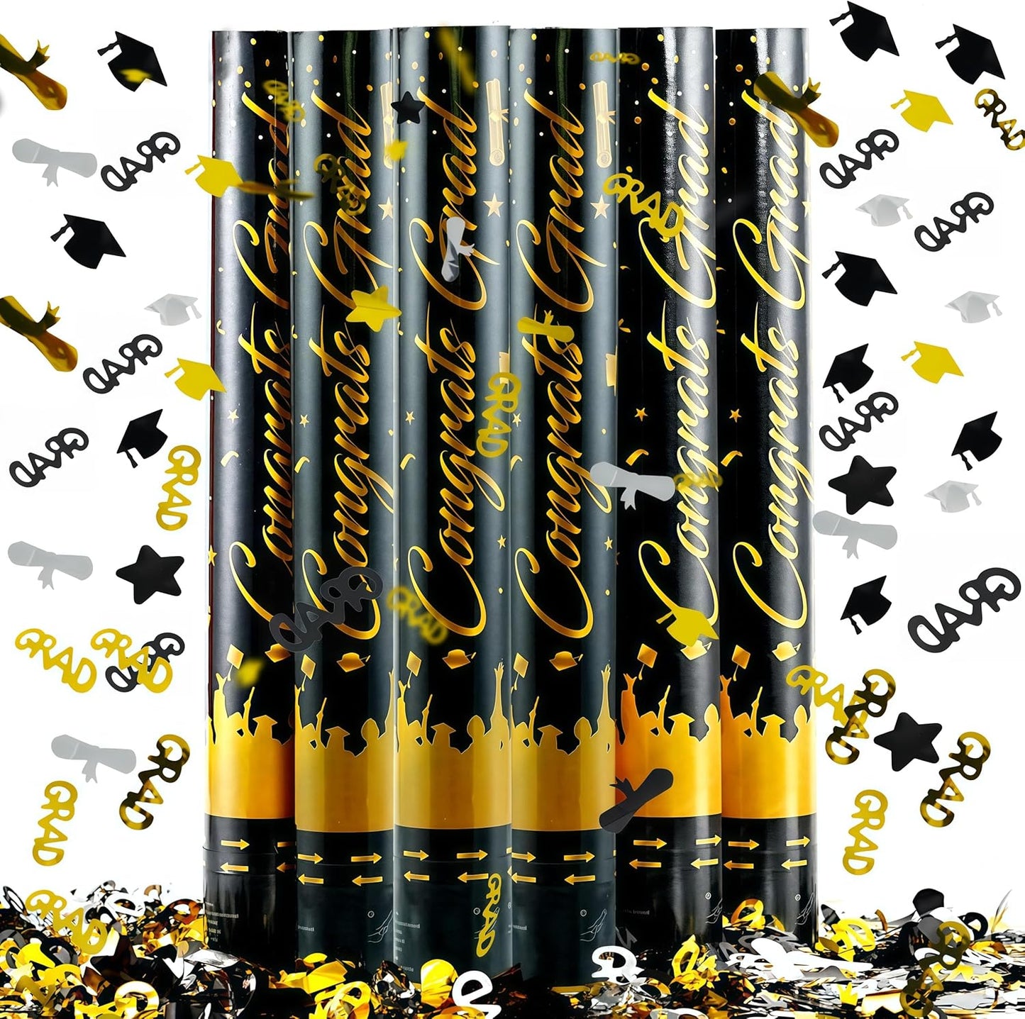 16 inch Graduation Confetti Poppers,Confettis Cannons Bulk with Diploma GRAD Star&Cap Design for Graduation Ceremony Party Favor Supplies,Class Toss Ceremony,Class of 2025 Confetti (2Pack)