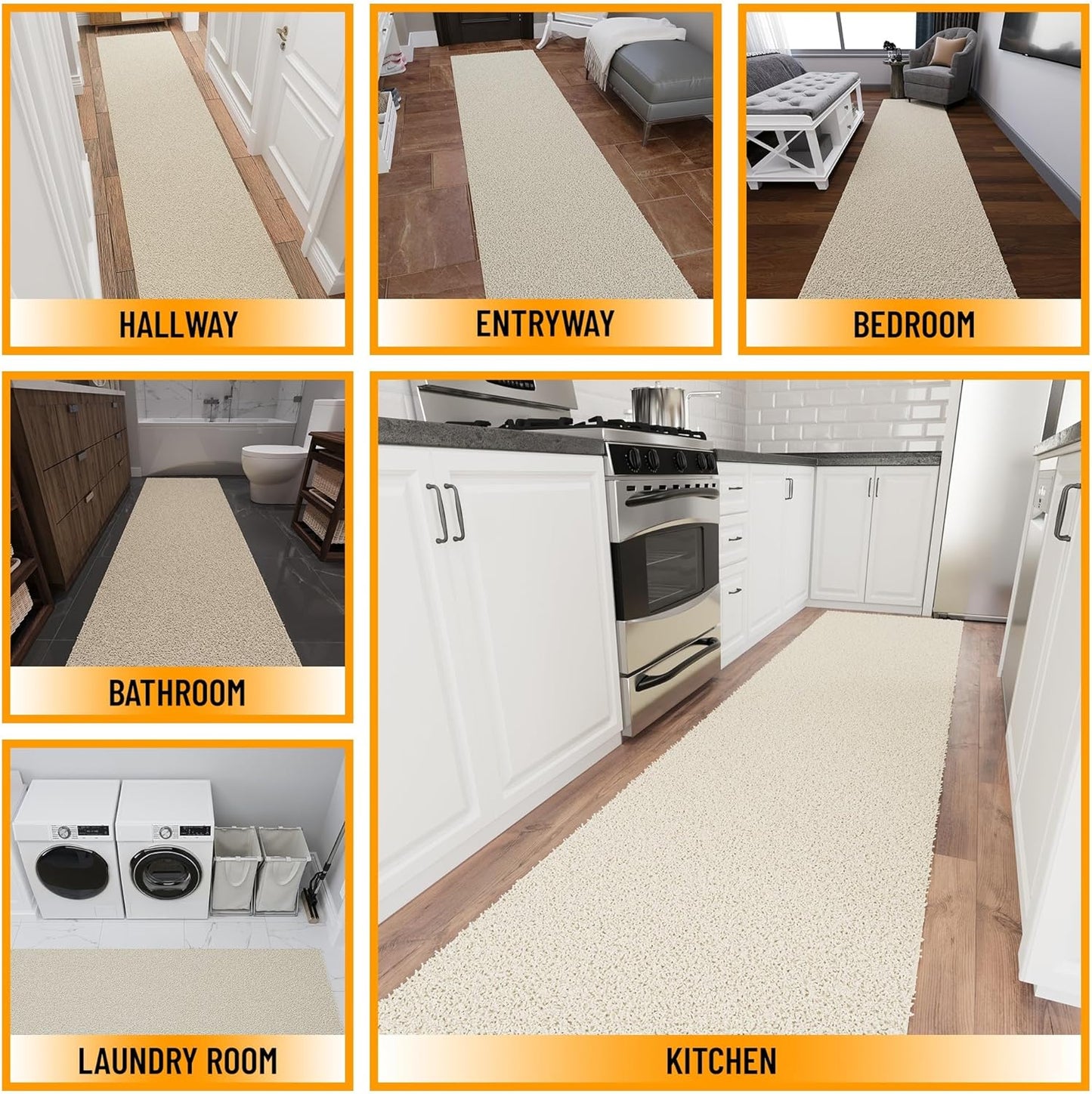 Ottomanson 3' x 20' Shaggy Runner Rug - Plush & Cozy Non-Slip Carpet for Bedroom, Living Room, Bathroom & Entryway - Durable & High-Traffic Friendly for Hallways & Dorms, Cream