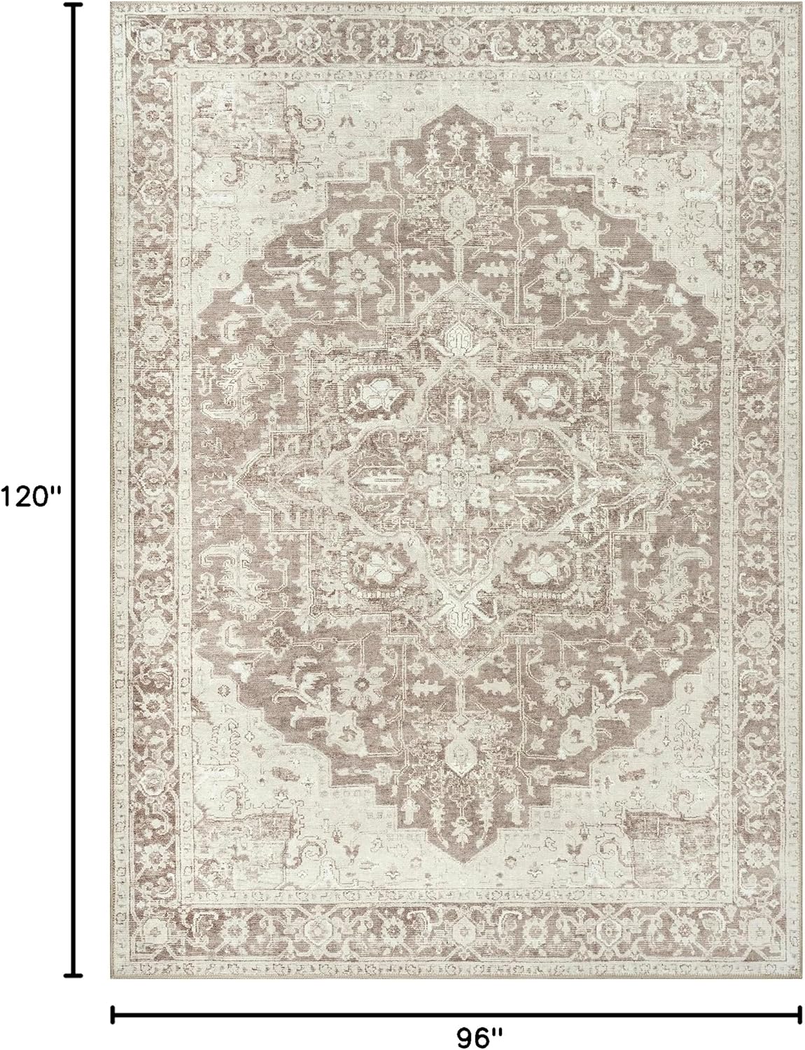 Bloom Rugs Washable Non-Slip 8' x 10' Rug - Light Brown Traditional Medallion Area Rug for Living Room, Bedroom, Dining Room, and Kitchen - Exact Size: 8' x 10'