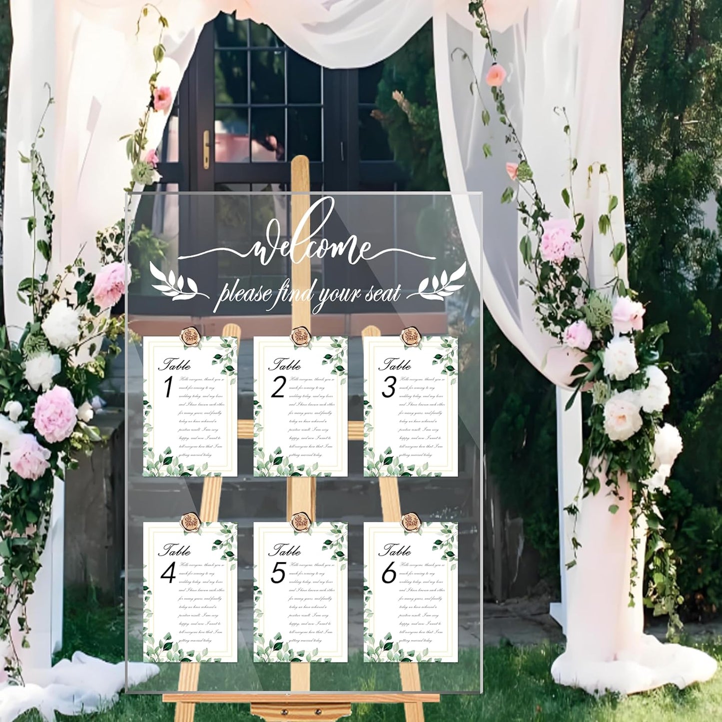 Wedding Seating Chart Board Display, 24x18 Inch Welcome Please Find Your Seat Acrylic Table Seating Chart Board, Includes 15 Seating Cards & 15 Rose Gold Wax Seal Stickers, Elegant Welcome Sign