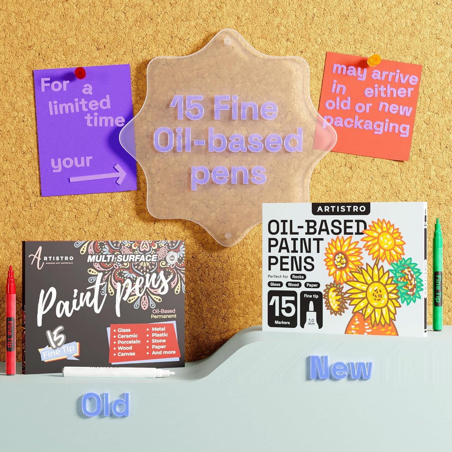 ARTISTRO 15 Oil-Based Permanent Paint Markers - Set of Fine Tip Markers for Wood, Rock, Fabric, Glass, Ceramic, Metal, Plastic, and More - Quick Dry, Waterproof, Permanent