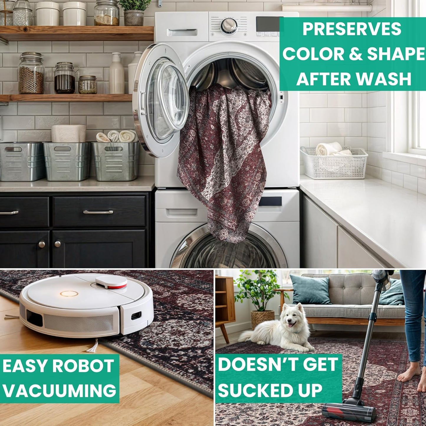 Bloom Rugs Washable Non-Slip 7 ft Runner - Red/Green/Cream Traditional Medallion Runner for Entryway, Hallway, Bathroom, and Kitchen - Exact Size: 2.5' x 7'