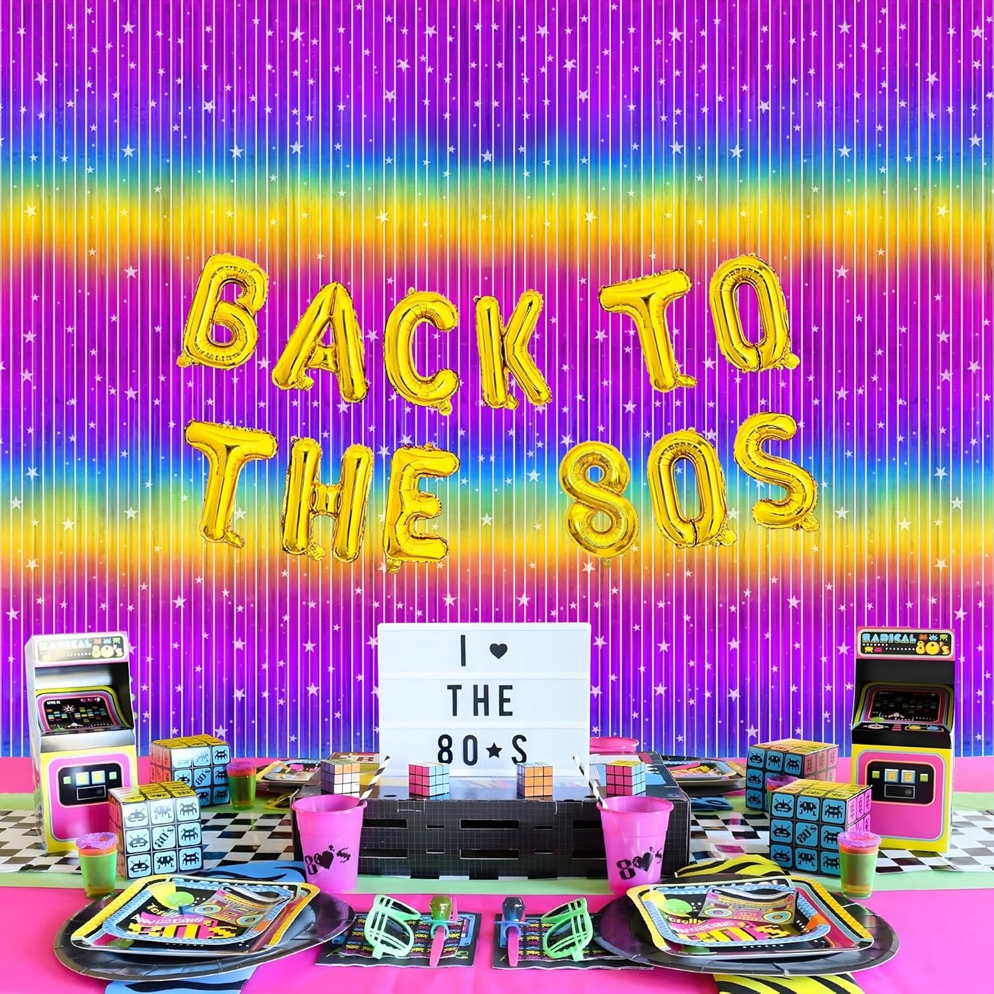 Rainbow Streamers Party Decorations - Thicken 4 Pack 3.2 x 8.2 FT - Rainbow Gradient Tinsel Foil Fringe Curtains, Photo Booth Props Backdrop for Birthday, 80s 90s Party Decorations