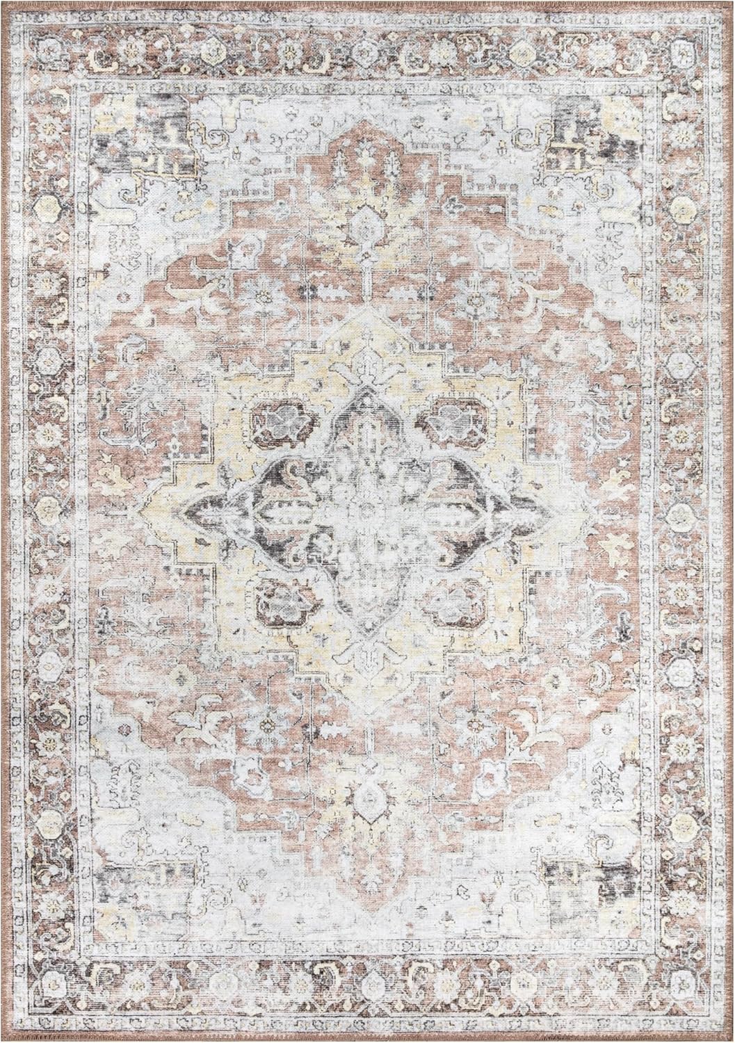 Bloom Rugs Washable Non-Slip 5' x 7' Rug - Blush/Beige Traditional Medallion Area Rug for Living Room, Bedroom, Dining Room, and Kitchen - Exact Size: 5' x 7'