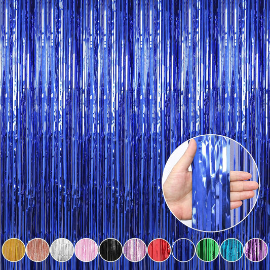 Crosize 4 Pack 3.3 x 9.9 ft Dark Blue Foil Fringe Curtains Party Decorations, Blue Tinsel Curtain Backdrop for Parties, Door Streamers, Glitter Streamer Fringe Backdrop for Birthday Decoration