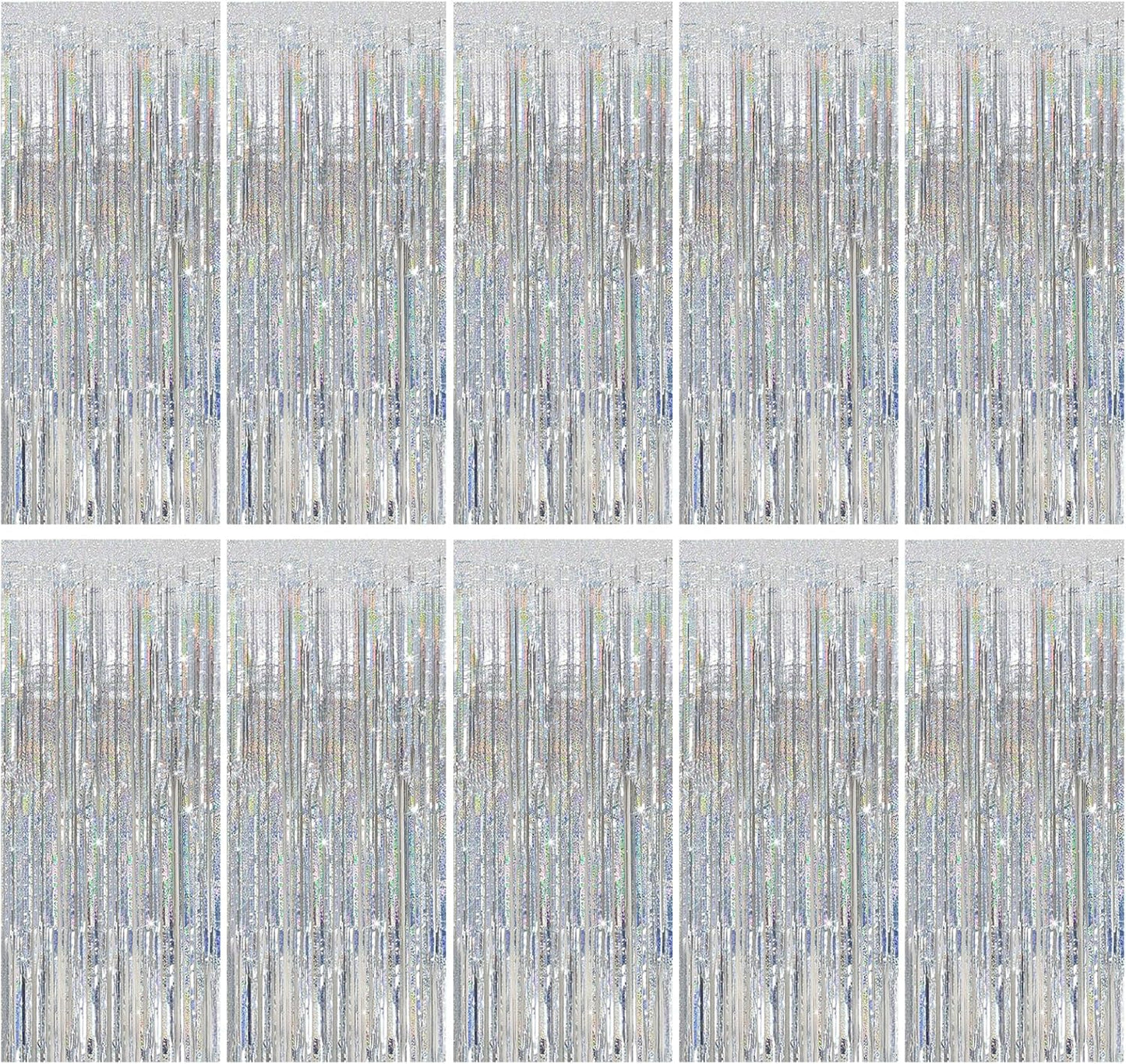 Tinsel Curtain Party Backdrop Silver Birthday Decorations 10 Packs Glitter Foil Fringe Curtain Party Decor Streamers Photo Booth for Birthday Christmas Wedding Halloween Graduation Decorations