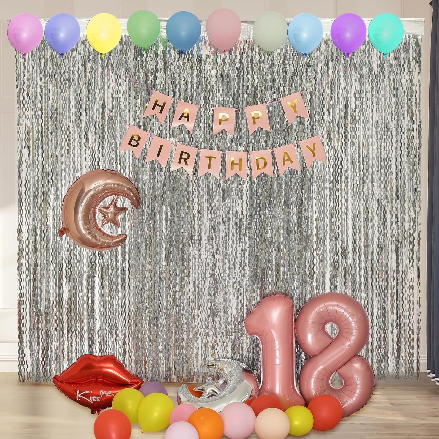 4 Pack 3.3x6.6ft Silver Foil Fringe Backdrop - Wavy Metallic Tinsel Foil Curtains Photo Booth Backdrop for Birthday Wedding Holiday | Silver Streamers Celebration Bachelorette Party Decorations