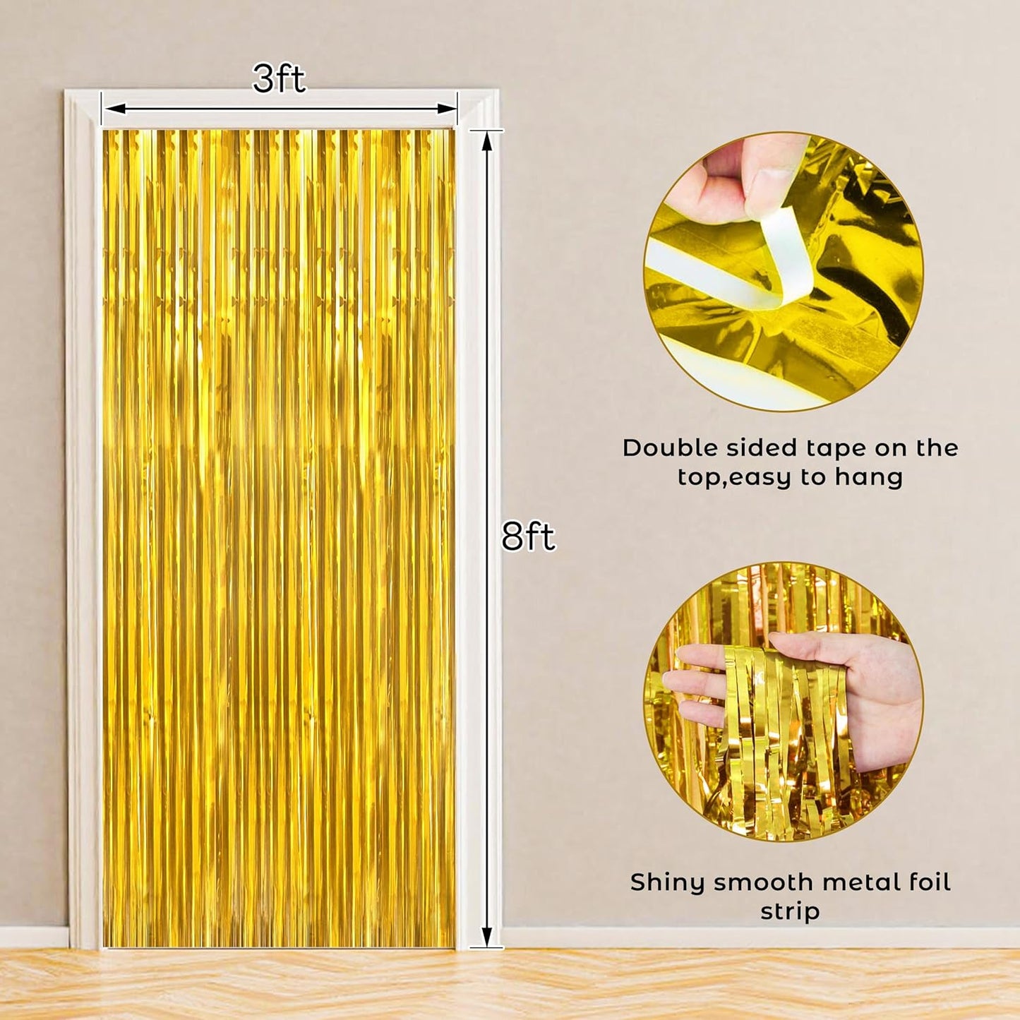 BTSD-home 10 Pack Gold Foil Fringe Curtain, Metallic Photo Booth Backdrop Tinsel Door Curtains for Wedding Birthday Bridal Shower Baby Shower Bachelorette Christmas Party Decorations(8ft x 3ft)