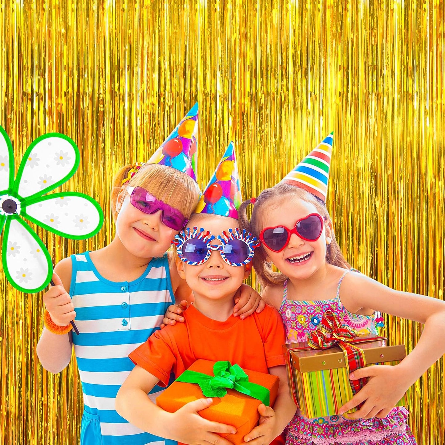 BTSD-home 10 Pack Gold Foil Fringe Curtain, Metallic Photo Booth Backdrop Tinsel Door Curtains for Wedding Birthday Bridal Shower Baby Shower Bachelorette Christmas Party Decorations(8ft x 3ft)