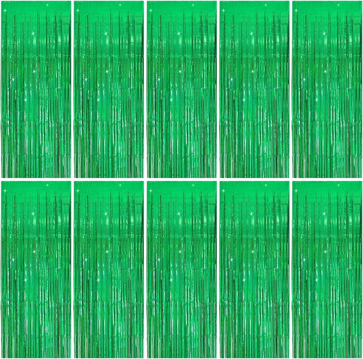 Tinsel Curtain Party Backdrop Green Birthday Decorations 10 Packs Glitter Foil Fringe Curtain Party Decor Streamers Photo Booth for Birthday Christmas Wedding Halloween Graduation Decorations