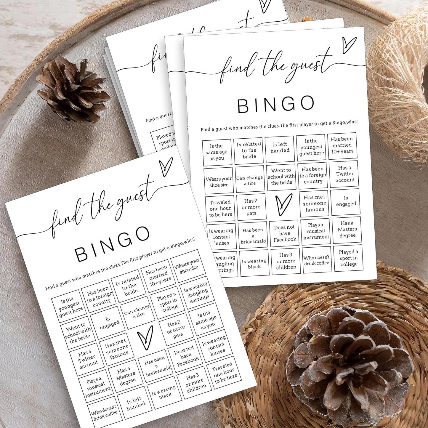 Fun Wedding Shower Bingo 25Pcs Prefilled Find The Guest Bingo Game Cards Engaging Bridal Party Entertainment for Wedding Shower, Engagement Party & Reception for Minimalist Newlywed Game - A15
