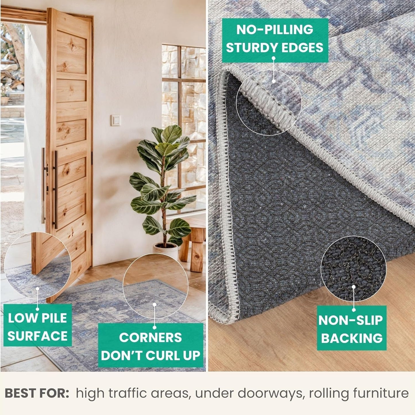 Bloom Rugs Washable Non-Slip 8' x 10' Rug - Blue/Sand Traditional Medallion Area Rug for Living Room, Bedroom, Dining Room, and Kitchen - Exact Size: 8' x 10'