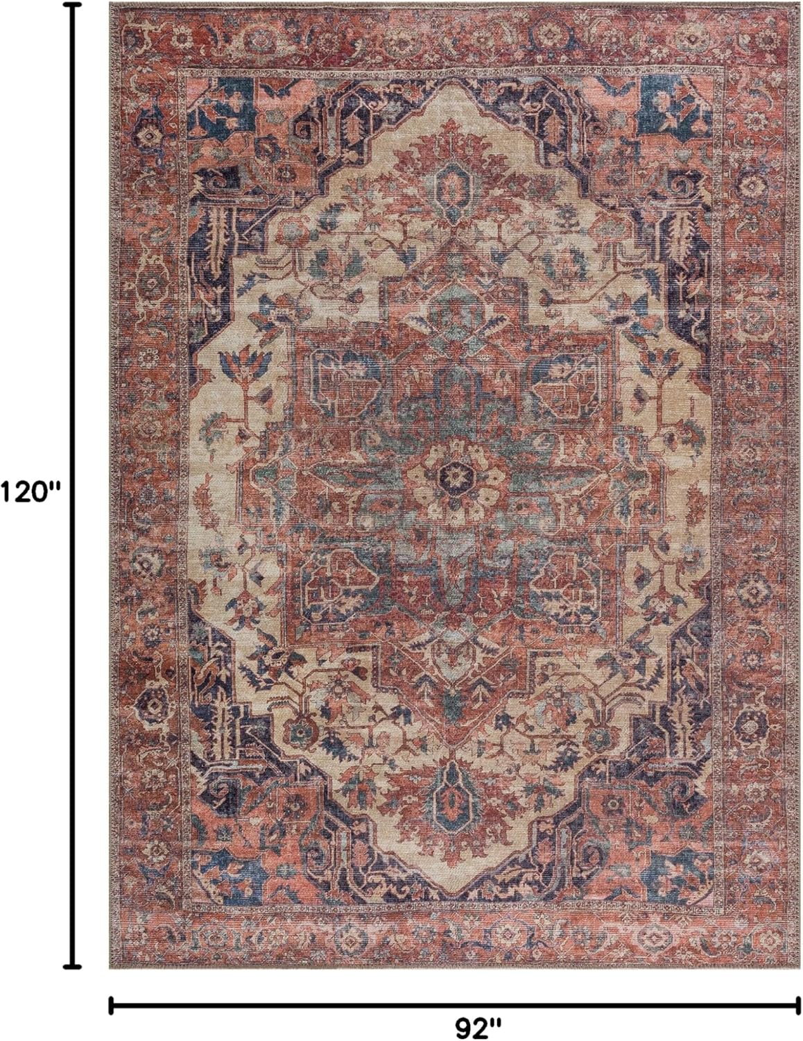 Bloom Rugs Washable 8' x 10' Rug - Beige/Terracotta Traditional Area Rug for Living Room, Bedroom, Dining Room, and Kitchen - Exact Size: 8' x 10'