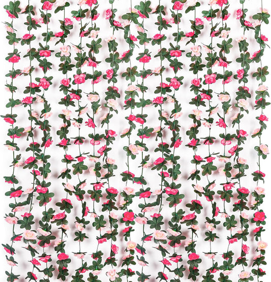 Miracliy 9Pcs 74FT Pink Flower Garland Artificial Rose Arch Vines Fake Spring Floral Garland for Flower Wall Backdrop Wedding Mothers Day Garden Tea Party Decoration