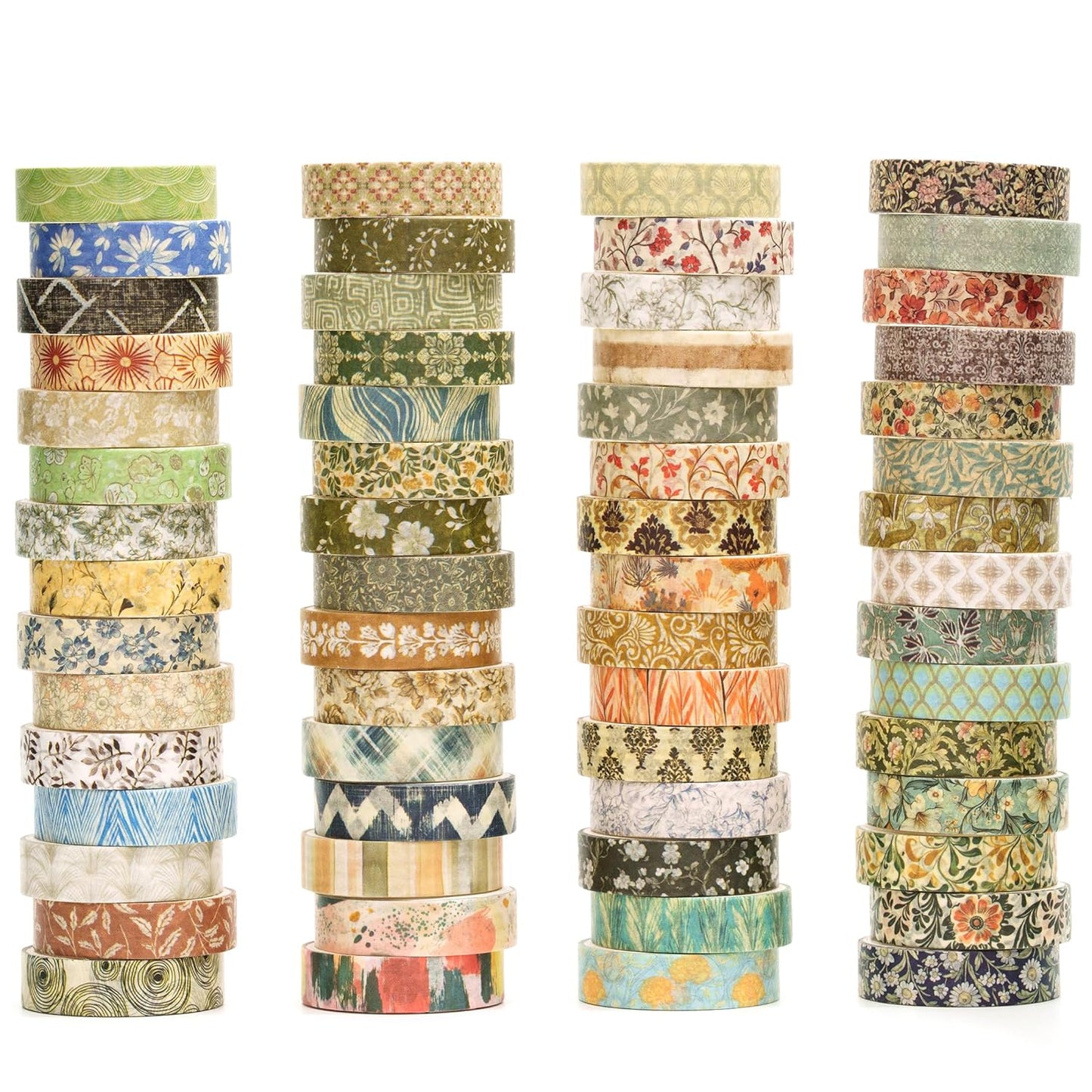 YUBBAEX 60 Rolls Value Washi Tape Pack Retro Arts Masking Tape Basic Patterns Decorative for DIY Crafts, Bullet Journal Supplies, Planners, Scrapbook, Card/Gift Wrapping (Retro Baroque)