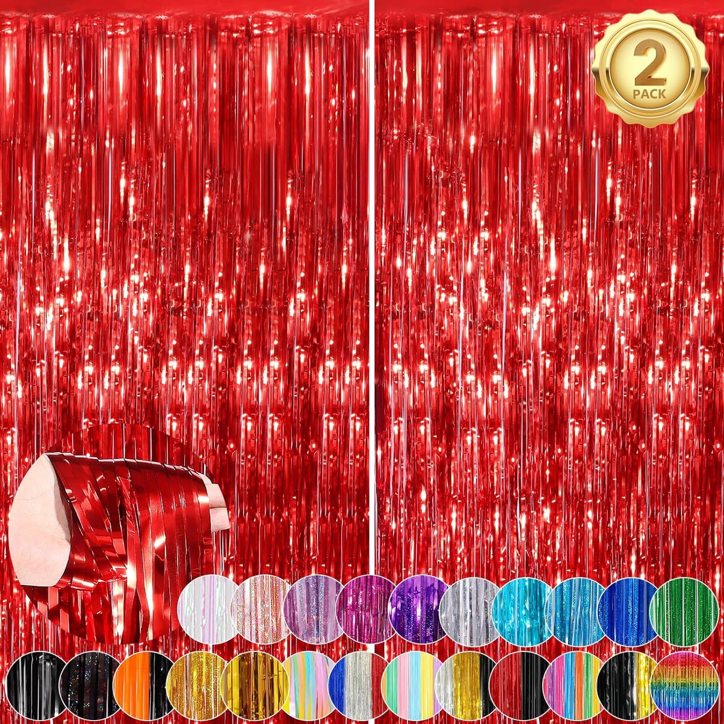 Red Streamers Foil Fringe Curtain 3.3 x 8.3ft Party Streamers 2Pack Metallic Streamer Curtains Mermaid Birthday Themed Party Decorations Tinsel Curtain for Parties Streamers for Wedding Xmas Decor