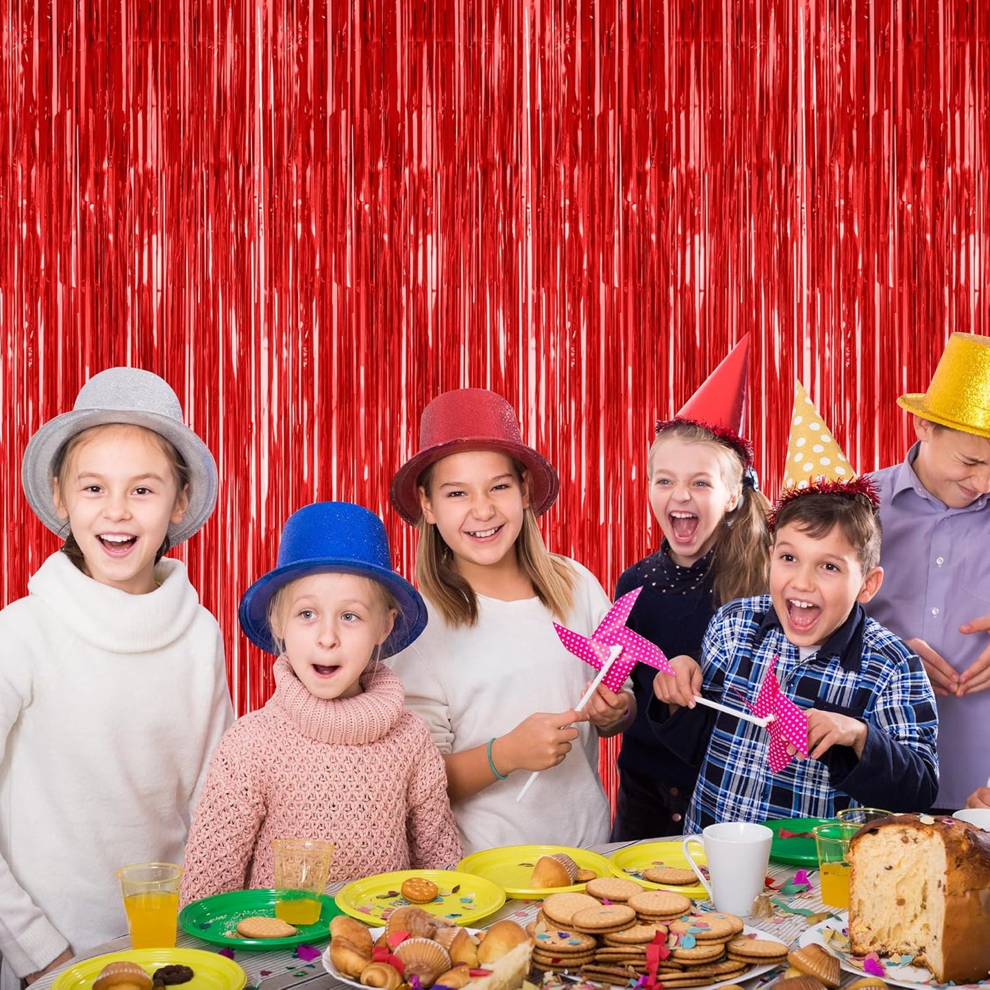 12 Pack Red Curtains, 3.28 FT x 7.05 FT Party Streamer, Metallic Party Backdrop Birthday Streamer Foil Curtains, Fringe Tinsel for Red Party Decor Casino Theme Decorations Party Supplies