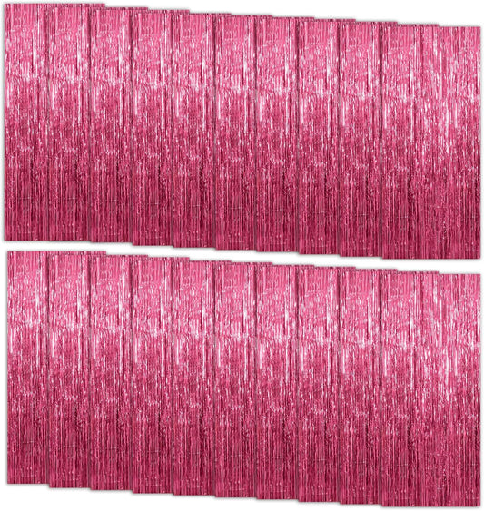 20 Pack Foil Curtain Backdrop Pink Metallic Tinsel Foil Fringe Curtains Photo Booth Props for Birthday Wedding Engagement Baby Shower Bachelorette Christmas Holiday Celebration Party Decorations