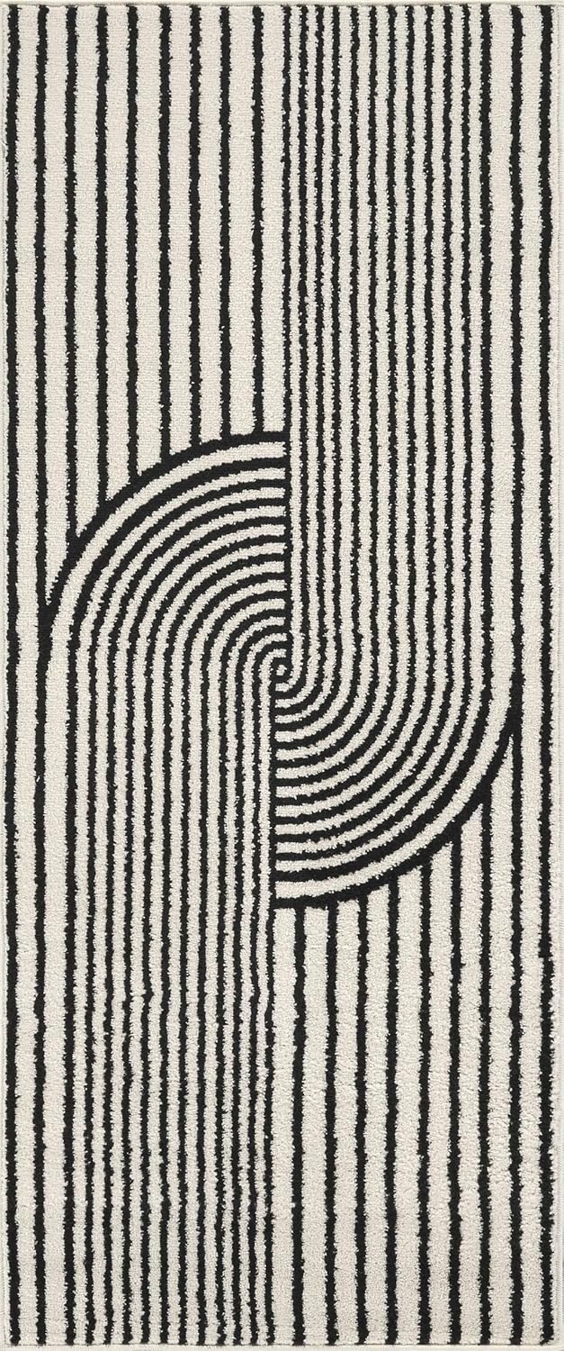 Abani Nuevo Collection Area Rug - Mid-Century Black and White Arch Knot Design - 2'6" x 6' - for Living Room, Bedroom & Office