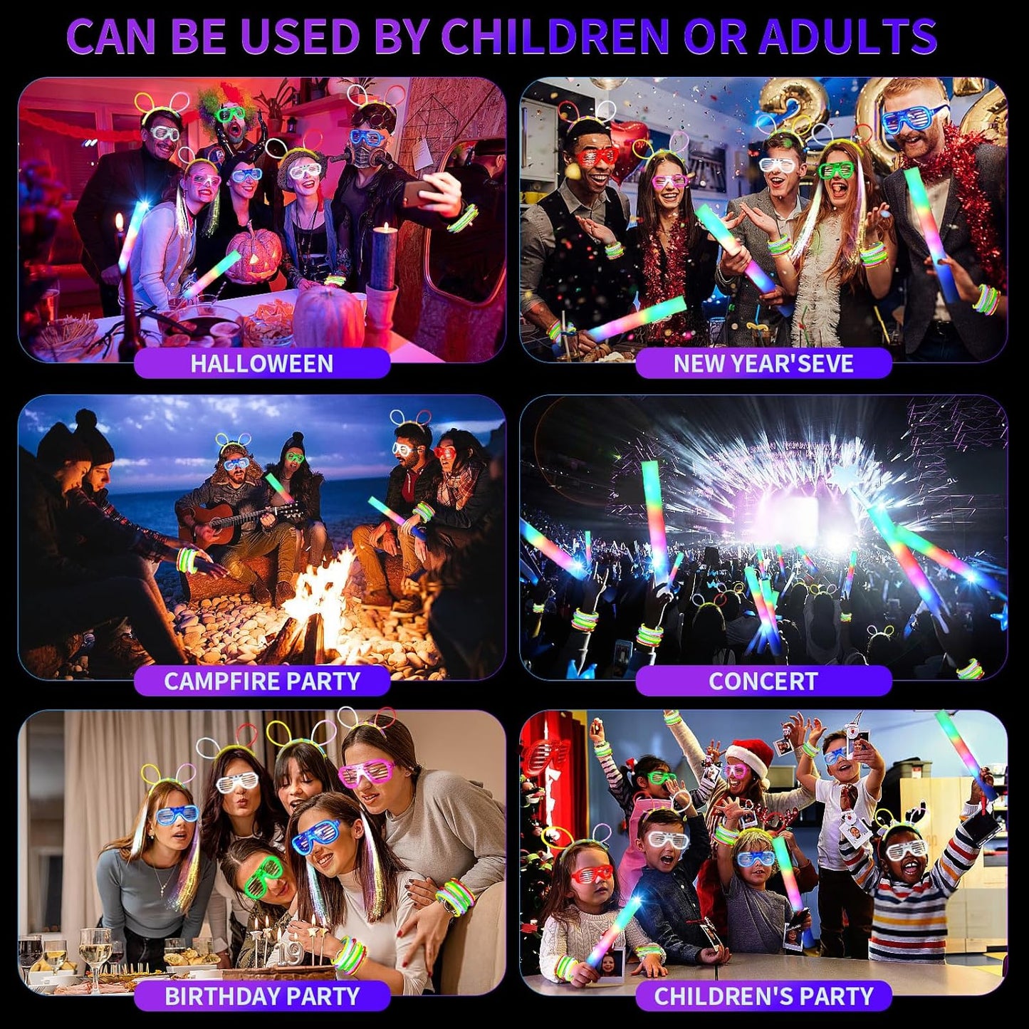 272 PCs Glow Party Supplies, 24 Foam Glow Sticks, 24 LED Glasses and 200 Glow Sticks ＆ Bracelets, 12 Glow sticks headband 12 Fiber Optic Hair Light，Glow Neon Party Favors for Wedding, Concert, Raves