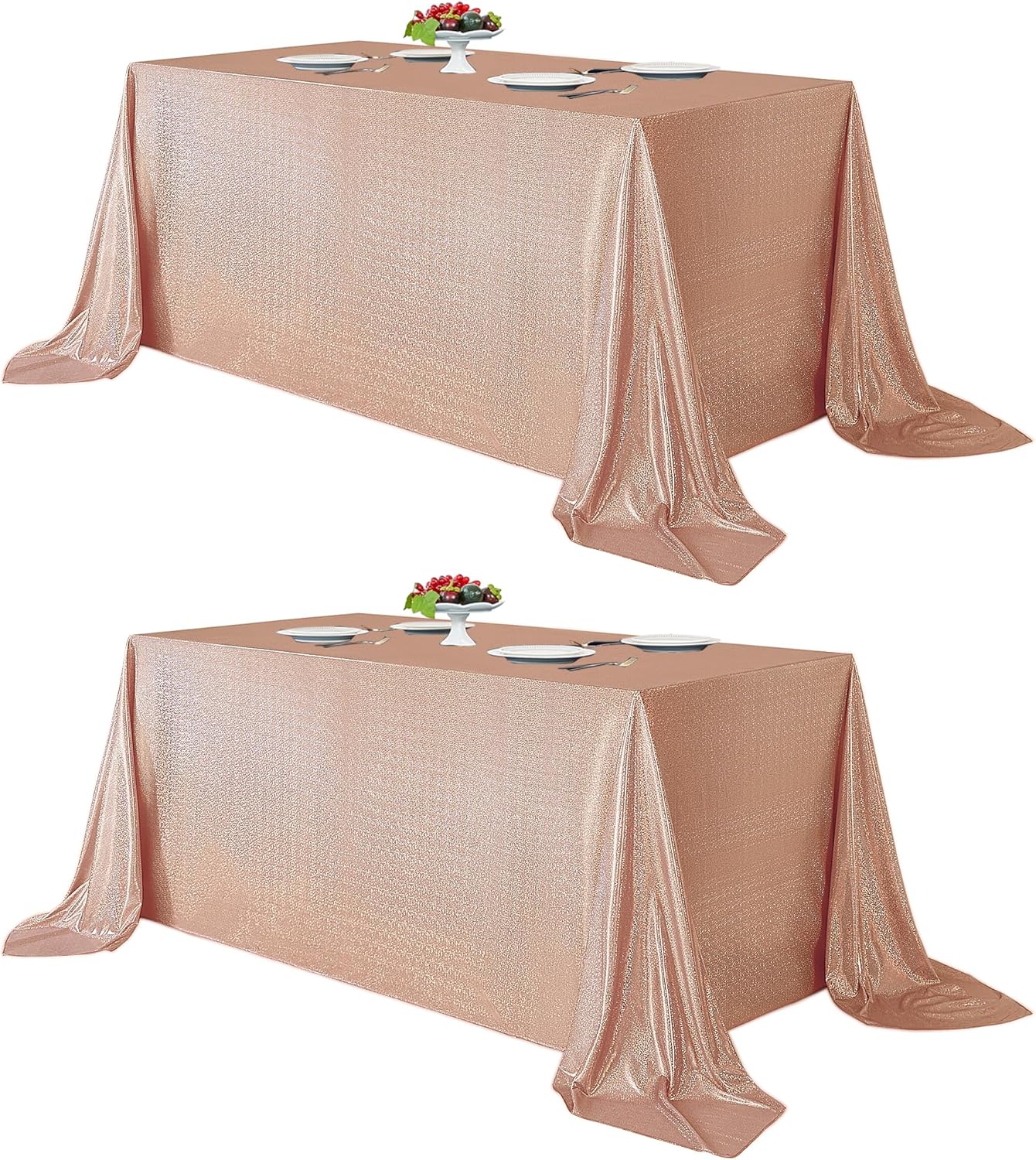 Fitable Rose Gold Sequin Tablecloth for Parties - 2 Pack, 60x102 Inch - Sparkle Glitter Rectangle Tablecloth for 8 Foot Tables, Party Table Overlays for Wedding Baby Shower Photography