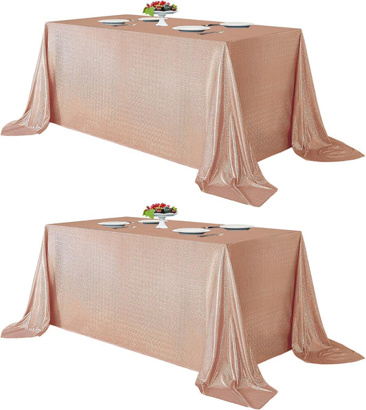 Fitable Rose Gold Sequin Tablecloth for Parties - 2 Pack, 60x102 Inch - Sparkle Glitter Rectangle Tablecloth for 8 Foot Tables, Party Table Overlays for Wedding Baby Shower Photography