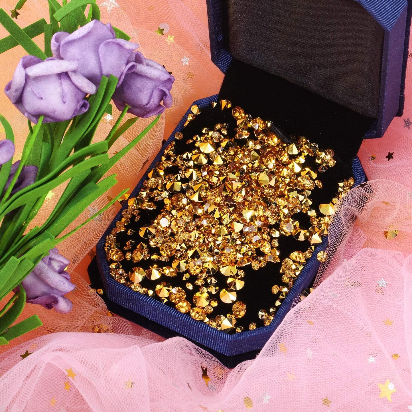 10000 Clear Wedding Table Scatter Confetti Crystals Acrylic Diamonds Rhinestones for Table Centerpiece Decorations Wedding Decorations Bridal Shower Decorations Vase Beads (Gold, 3 mm, 6 mm and 10 mm)