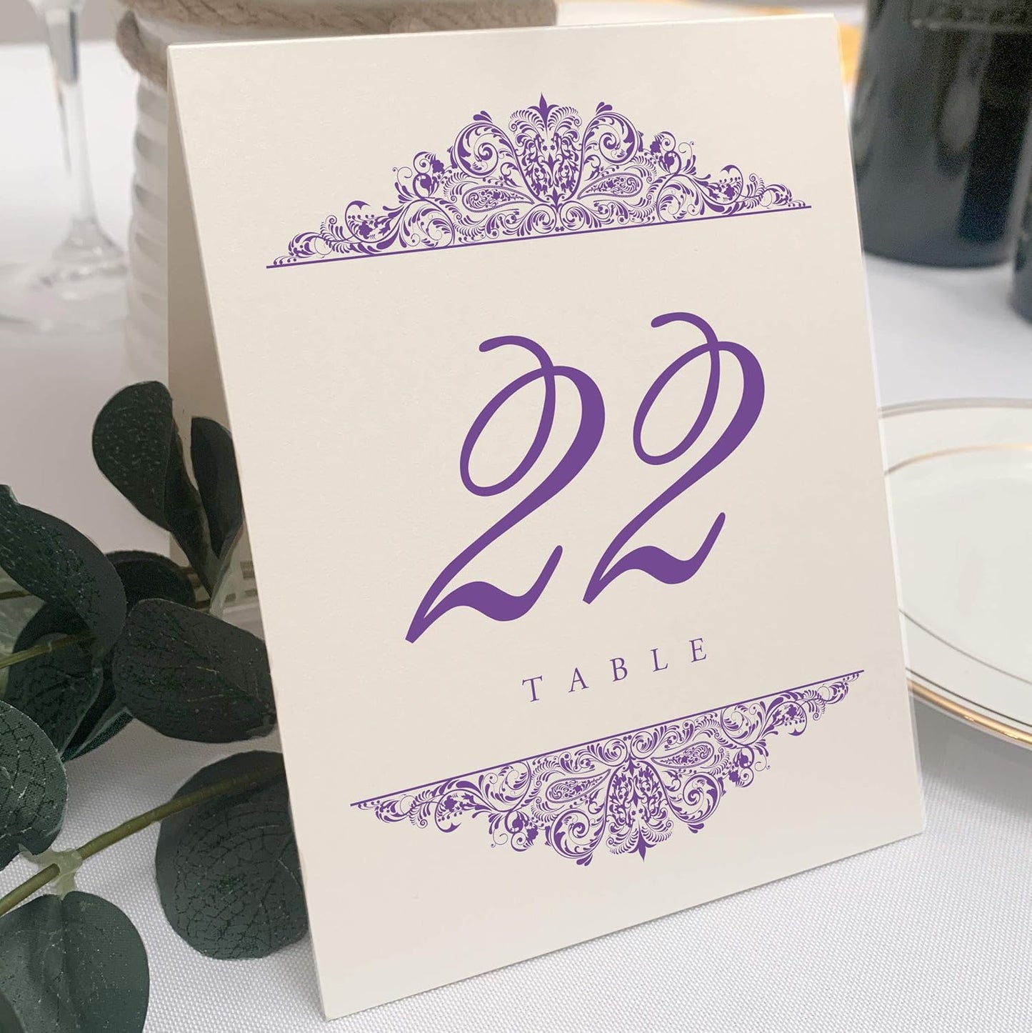 Paisley Wedding Table Numbers (Select Color/Quantity), Champagne, Purple, 1-150, Double Sided, Tent or Use in a Stand, Great for Parties & Restaurants - Made in the USA