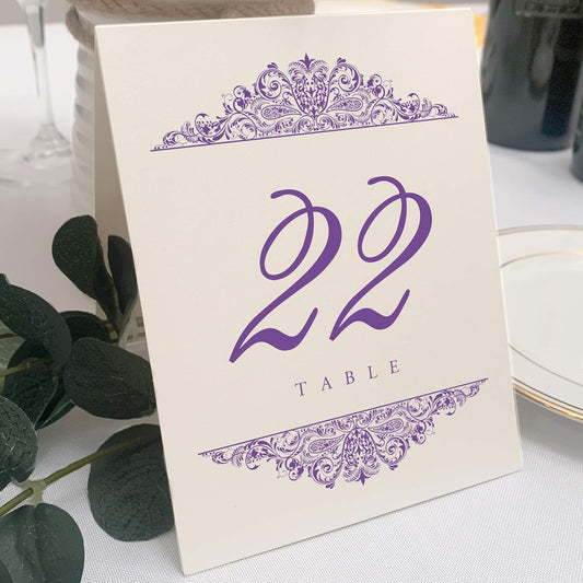 Paisley Wedding Table Numbers (Select Color/Quantity), Champagne, Purple, 1-10, Double Sided, Tent or Use in a Stand, Great for Parties & Restaurants - Made in the USA