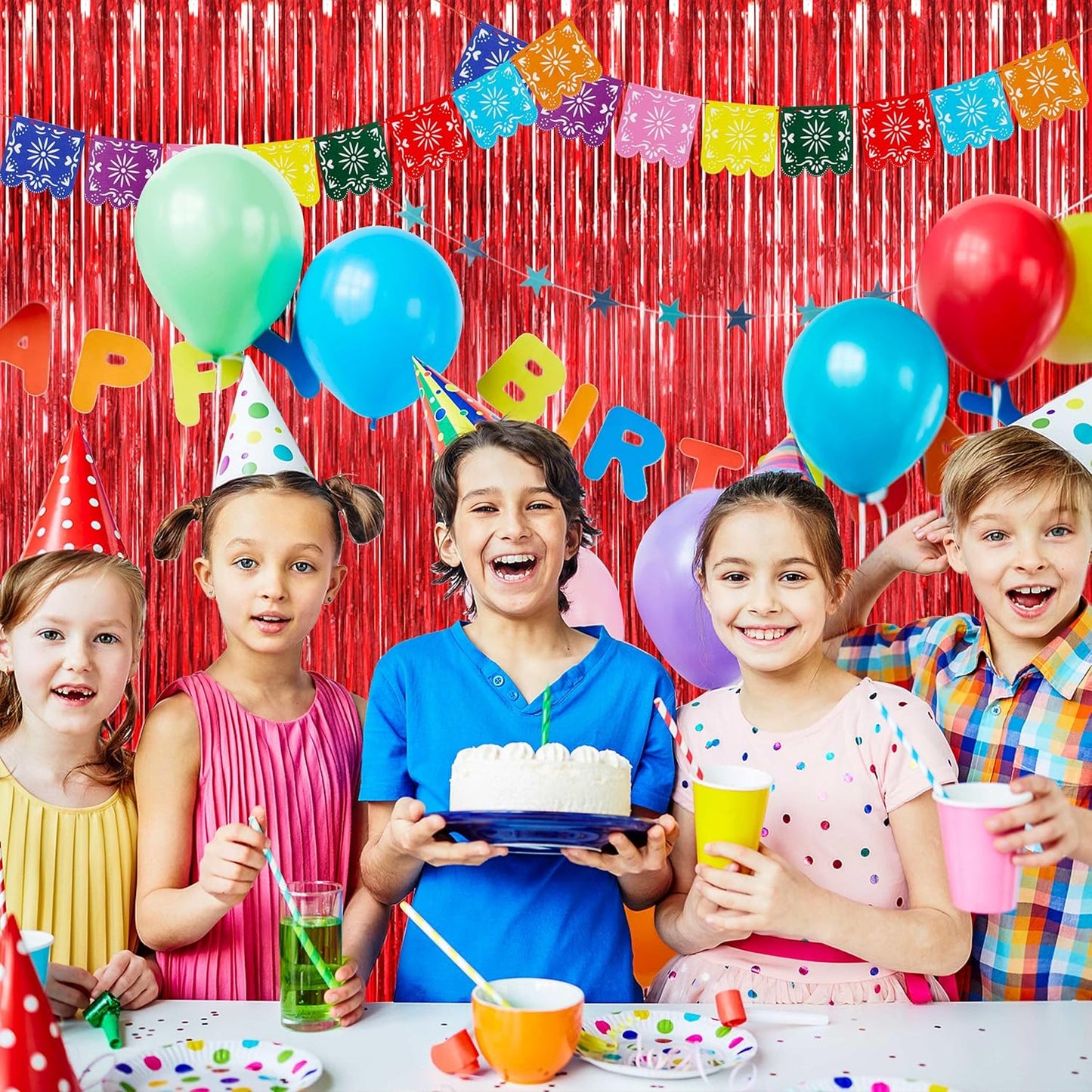 BTSD-home 10 Pack Red Foil Fringe Curtain, Metallic Photo Booth Backdrop Tinsel Door Curtains for Wedding Birthday Bridal Shower Valentine Bachelorette Christmas Party Decorations(8ft x 3ft)