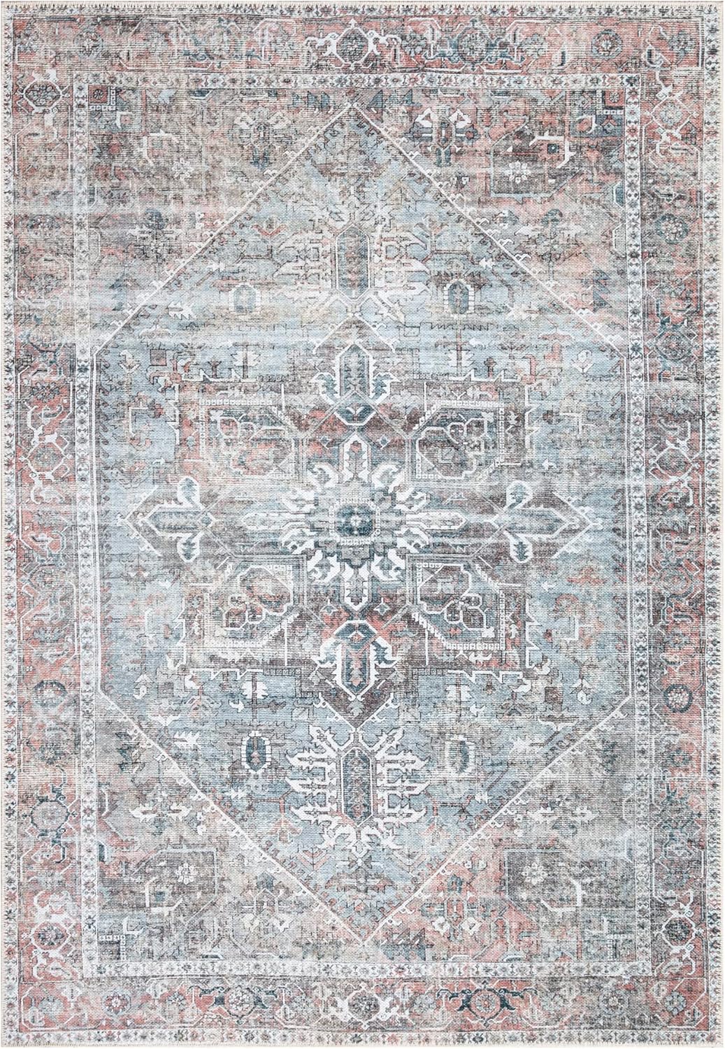 Bloom Rugs Washable Non-Slip 8' x 10' Rug - Light Pink/Light Blue Traditional Medallion Area Rug for Living Room, Bedroom, Dining Room, and Kitchen - Exact Size: 8' x 10'
