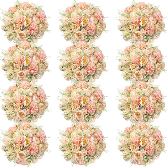 Tigeen Artificial Flowers Artificial Peonies Silk Flowers Faux Peony Fake Peony Silk Hydrangea Bouquet for Wedding Table Centerpiece Floral Vase Decor(Orange,12 Bundles)