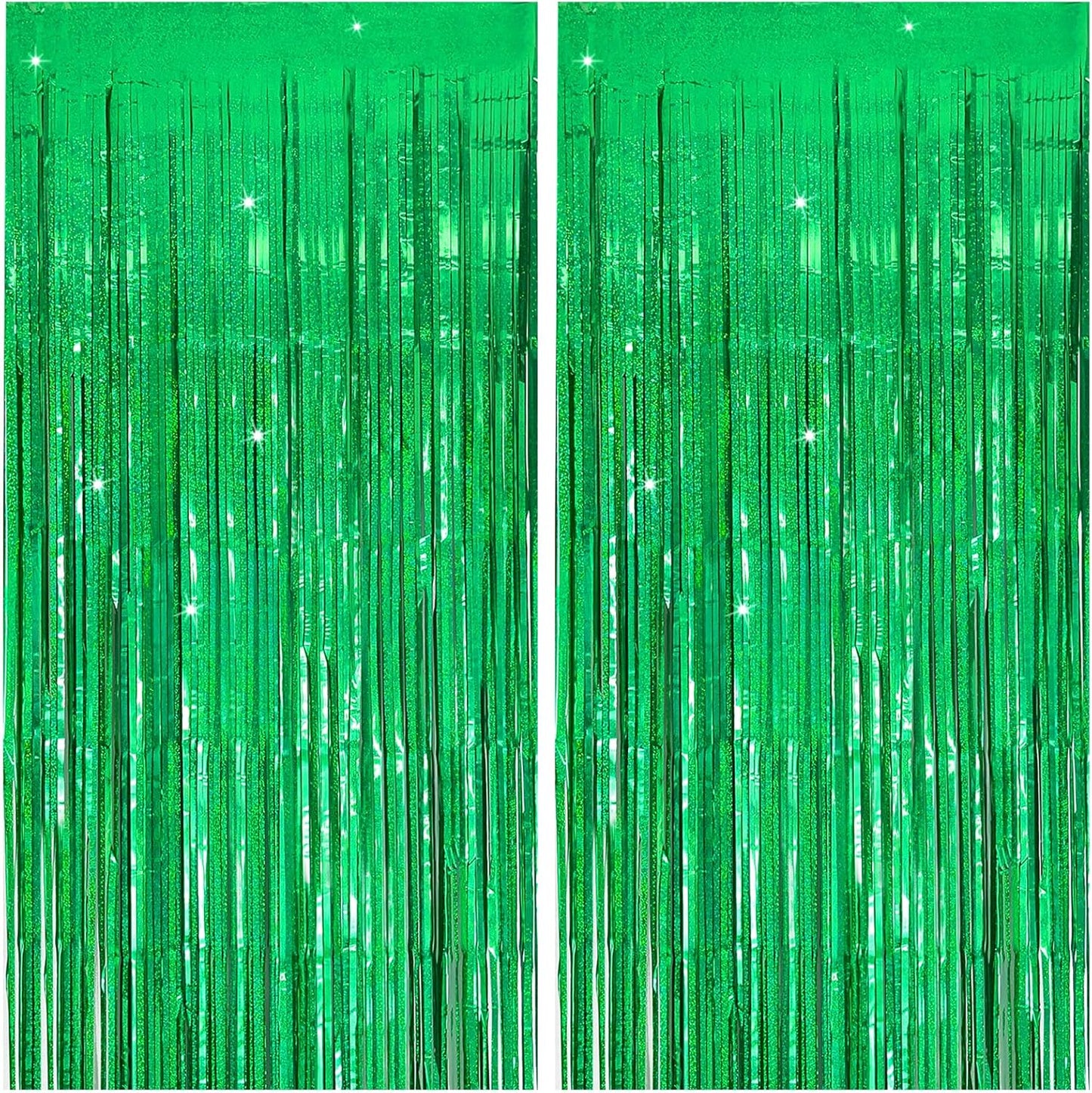 Tinsel Curtain Party Backdrop Green Birthday Decorations 2 Packs Glitter Foil Fringe Curtain Party Decor Streamers Photo Booth for Birthday Christmas Wedding Halloween Graduation Decorations