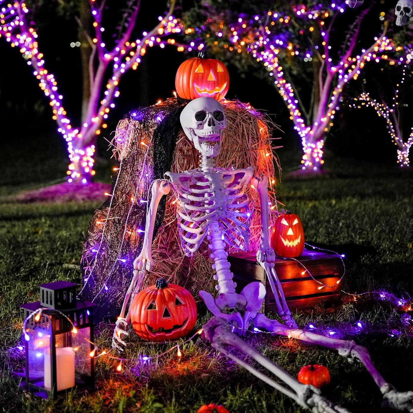 JMEXSUSS 163 FT 500 LED Halloween String Lights Indoor, Orange and Purple Halloween Lights Outdoor, 8 Modes Outdoor Waterproof Clear Wire Christmas String Light Plug in