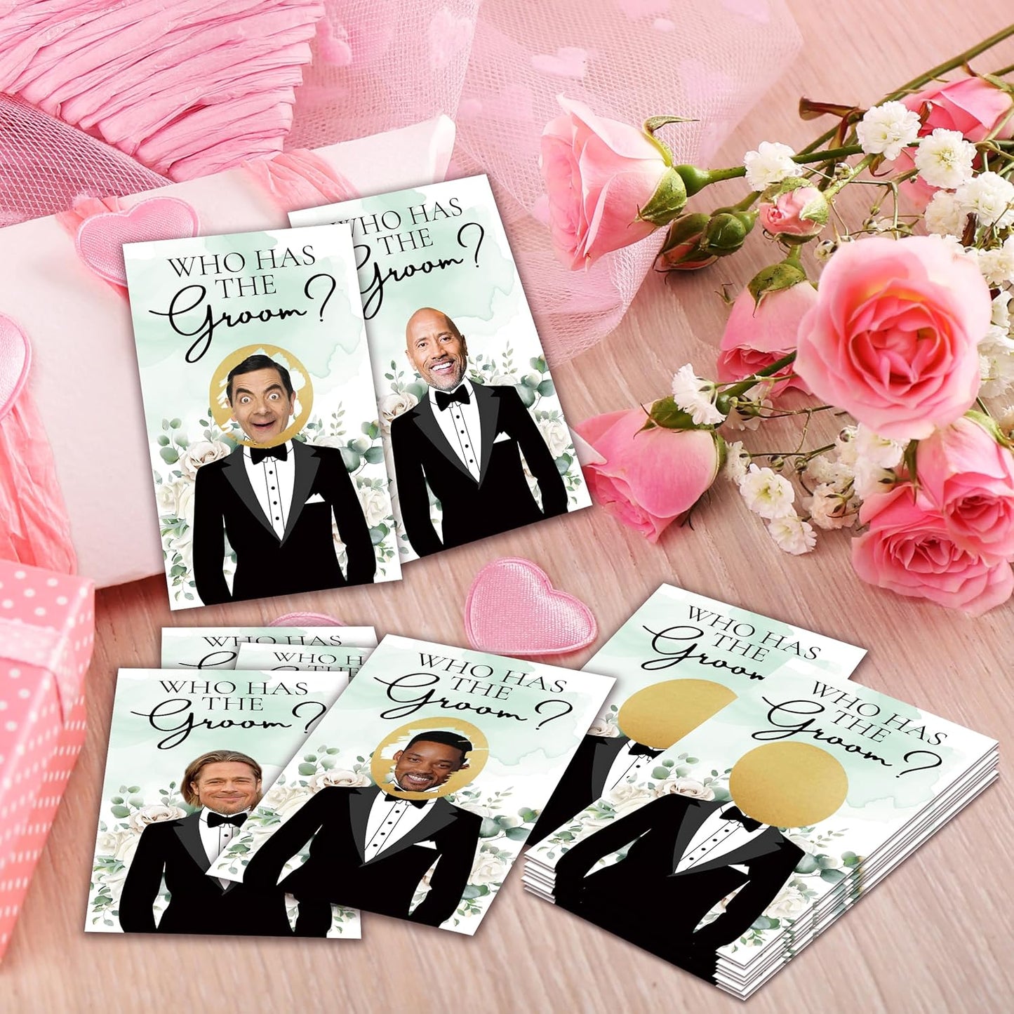 Who Has The Groom Bridal Shower Scratch Off Cards, 41Pcs Funny Floral Wedding Shower Scratch Off Cards, 3.5"x 2.1"Bachelorette Party, Bride Party Supplies Decorations-A01
