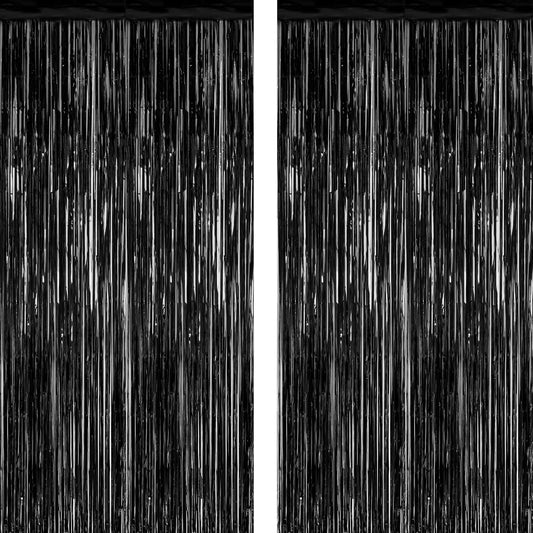 2 Pack 2025 Graduation Party Decorations, 3.28 FT x 7.05 FT Black Backdrop, Metallic Graduation Photo Backdrop Fringe Curtains Tinsel Backdrop Foil Streamer, Grad Party Supplies Photo Booth Props