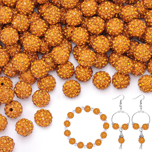 200pcs 10mm Golden Rhinestone Beads for Jewelry Making, Shiny Round Shamballa Disco Ball Beads Bulk, Sparkle Crystal Clay Christmas for Bracelet Baseball Necklace Earring Crafting and DIY