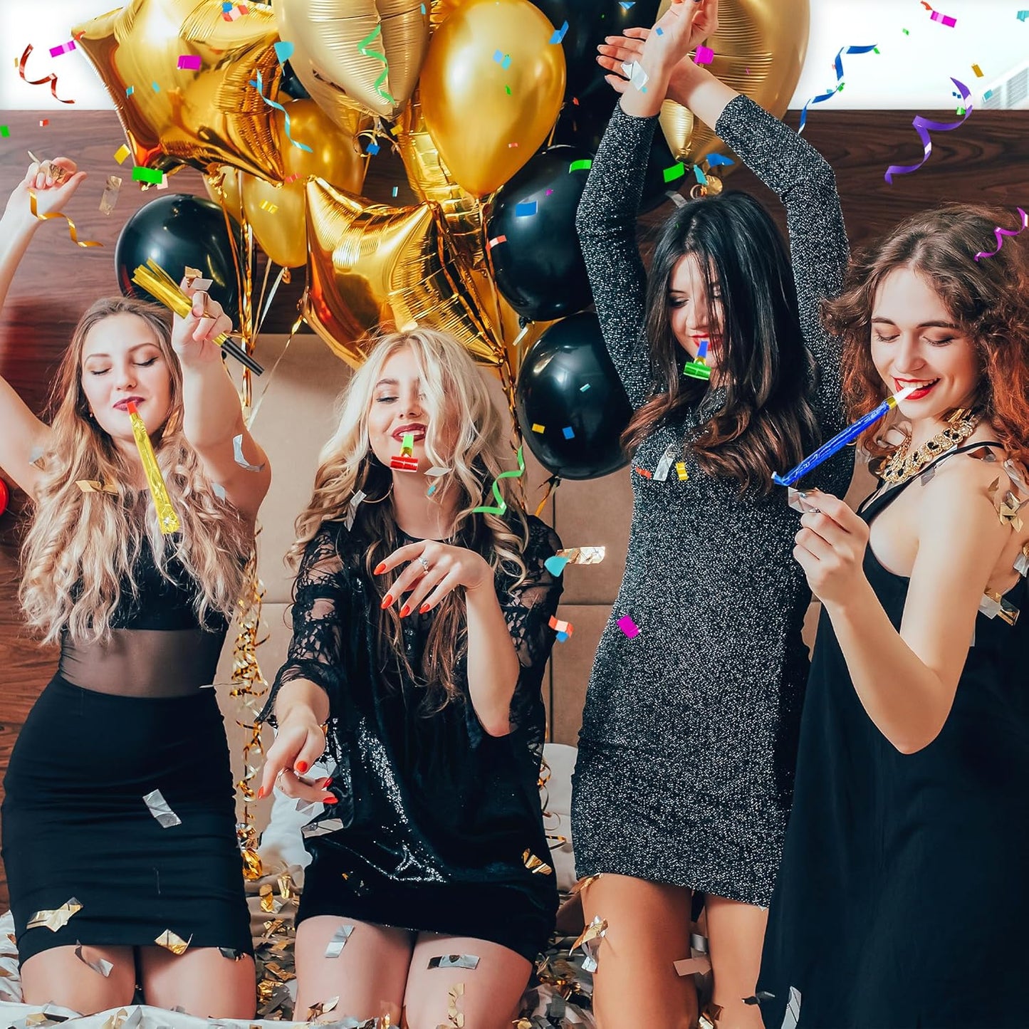 12 Pcs Party Blower Colorful Blowouts Noisemakers Birthday Blowouts Whistles for Party Favors(Colorful Metallic Roll)