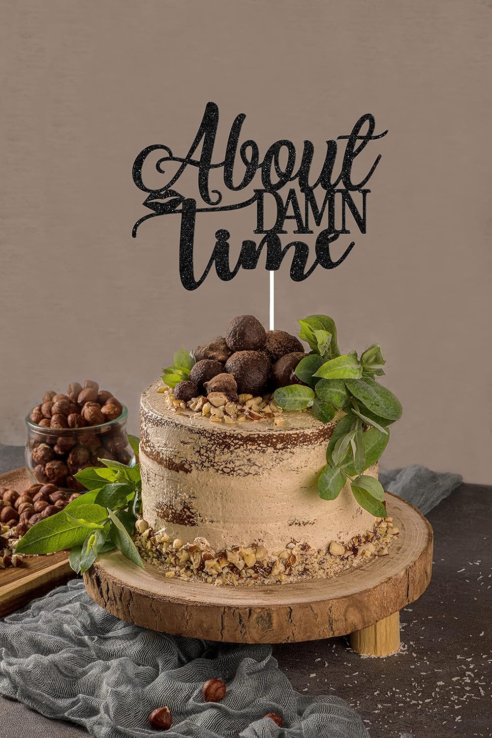 About Damn Time Cake Topper, Engagement Wedding Party Decorations, Congrats Wedding/Anniversary Party Decor, Love Laughter & Happily Ever After Party Supplies Black Glitter