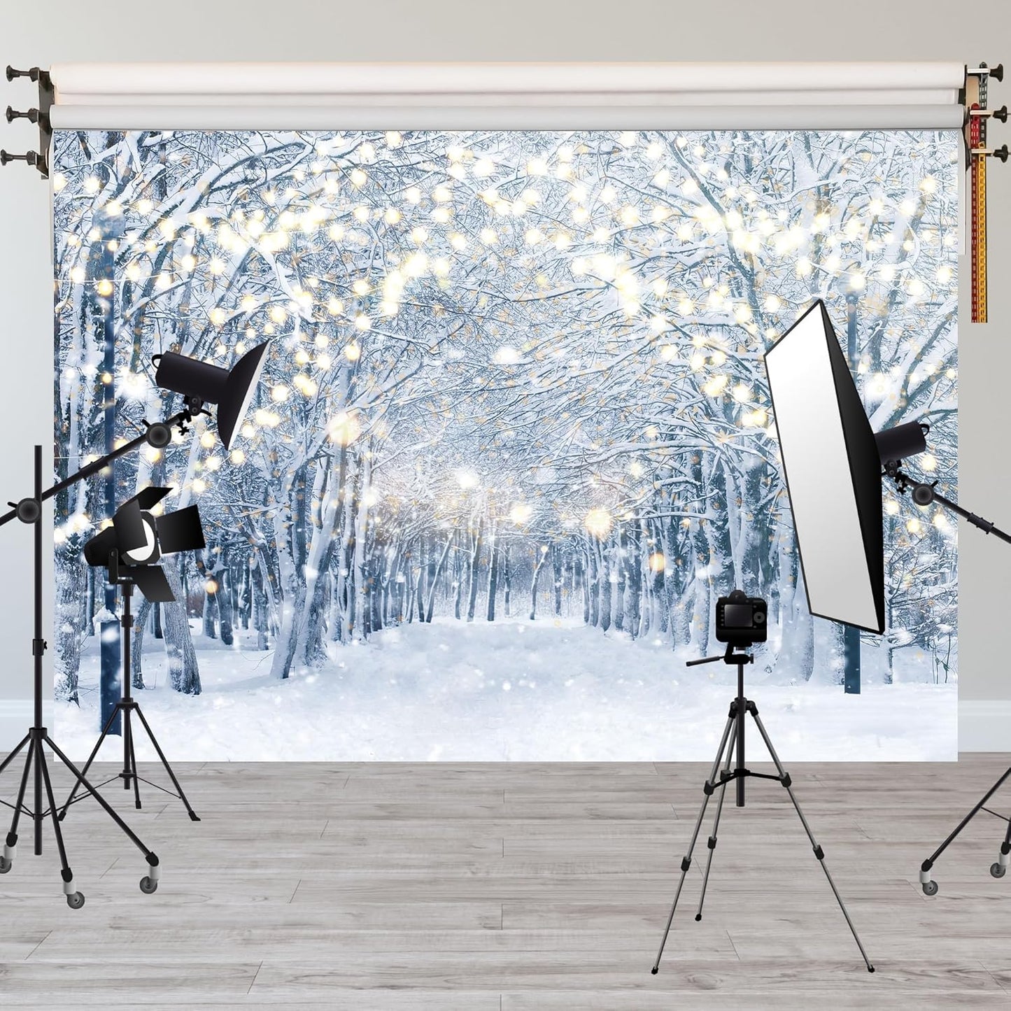 8x6FT Winter Snowy Scene Photography Backdrop Winter Wonderland Landscape Snowflake Tree Snowy Background Bokeh Glitter White Snow Forest Party Photo Booth Studio Props