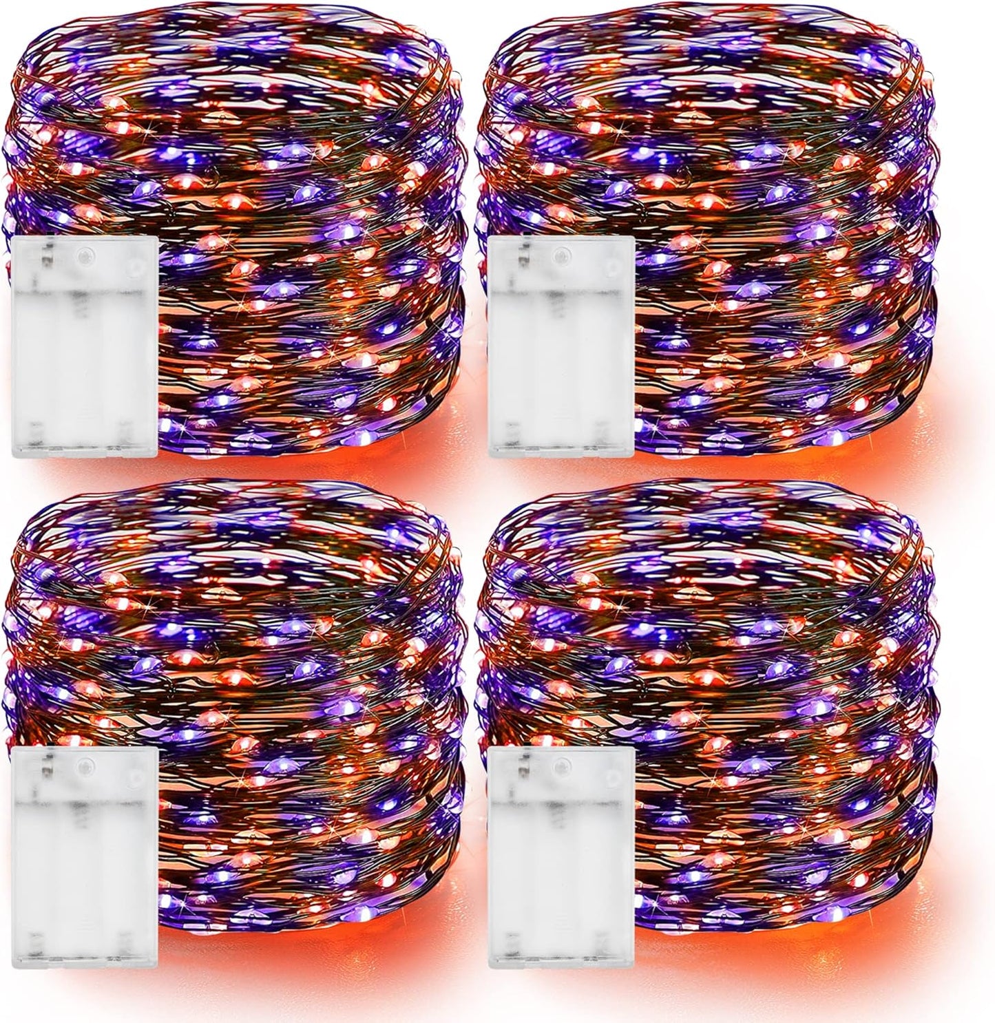 Dazzle Bright Purple and Orange Halloween Fairy String Lights, 4 Pack Total 80FT 240LED Copper Wire Battery Operated Waterproof Lights, Halloween Decorations for Indoor Home Patio Yard Party Decor