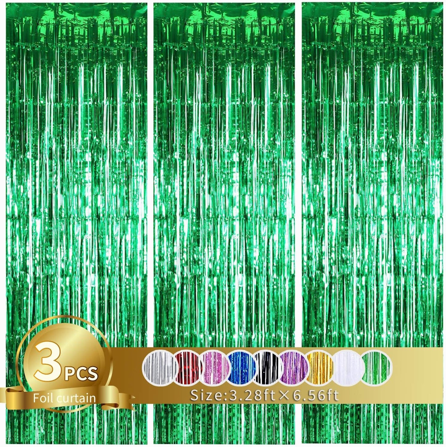 TONIFUL 3Pcs Green Door Streamers,Green Photo Booth Backdrop,Metallic Streamers Green Foil Fringe Curtains for Birthday,Christmas,New Year,St. Patrick's Day Party Streamers Decor(9.9ft x 6.6ft)