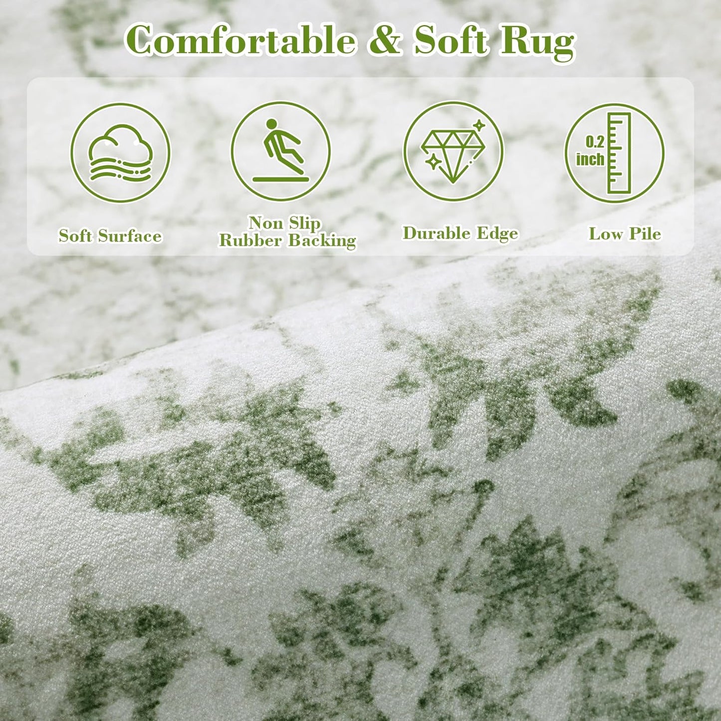 Sage Vintage Area Rug 4x6 for Living Room Bedroom, Washable Distressed Farmhouse Soft Thin Non-Shedding Indoor Throw Rug, Traditional Accent Carpet for Bedroom Office