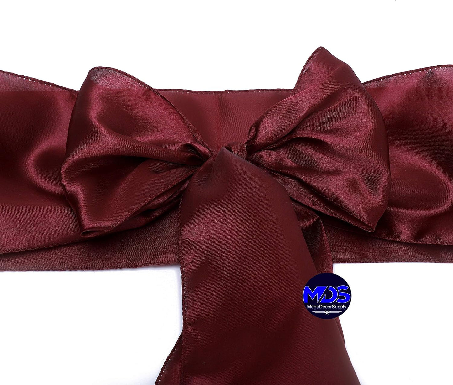 MDS Pack of 125 PCS Satin Chair Sashes Charmeuse Sateen Dining Chair Bows Ribbon Ties Back Sash for Wedding Party Birthday Home Hotel Restaurant Banquet Decoration (7 x 108 Inch, Maroon)