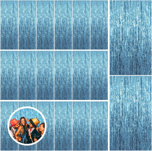 20 Pack Blue Backdrop Curtain Tinsel Streamers Ocean Themed Decor Birthday Party Decorations Foil Fringe Backdrop Graduation Baby Shower Bachelorette Winter Party Decorations Supplies