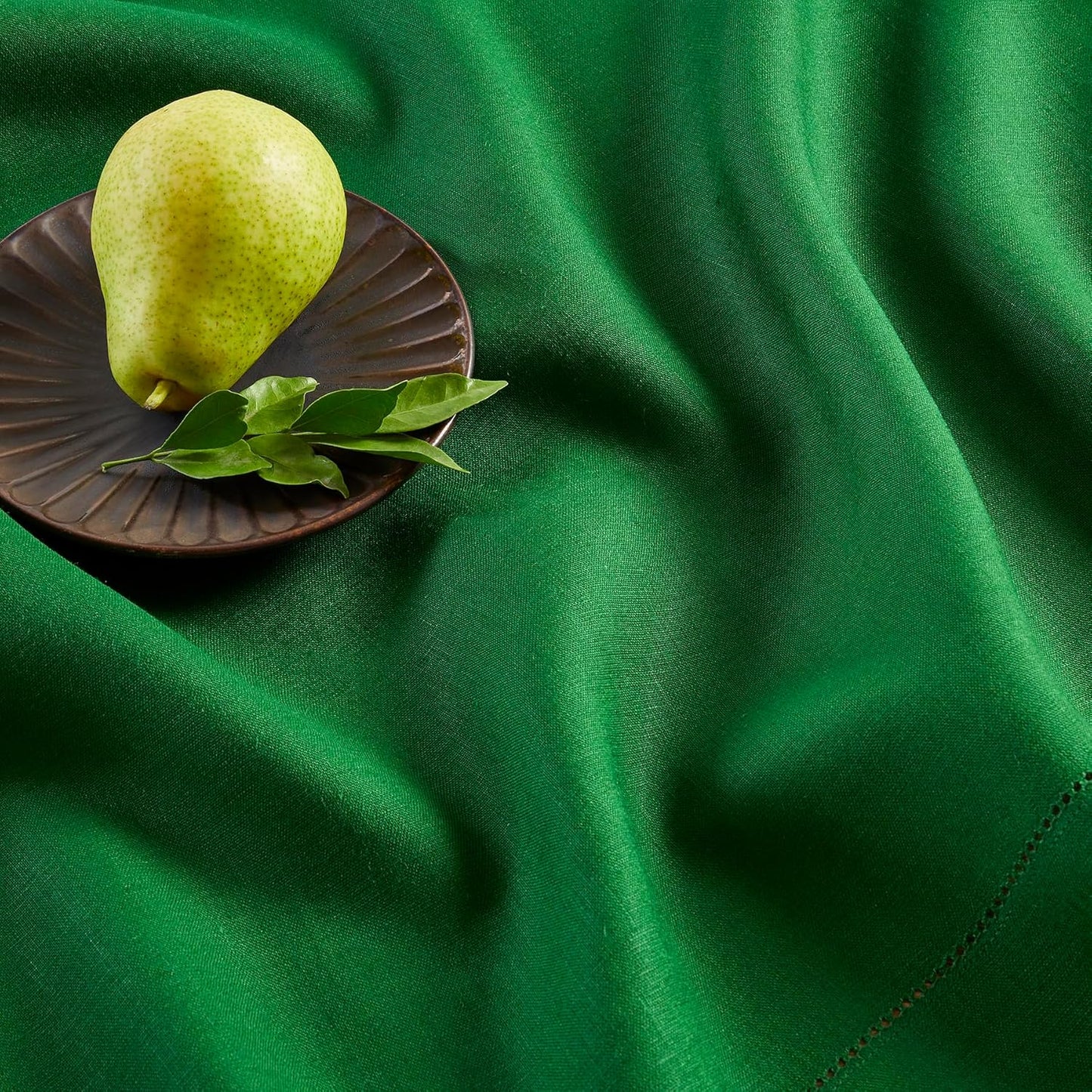 Solino Home Garden Green Linen Tablecloth 60 x 90 Inch - 100% Pure Linen Hemstitch Table Cloth for Rectangle Tables - Classic Hemstitch, Machine Washable Tablecloth for Christmas