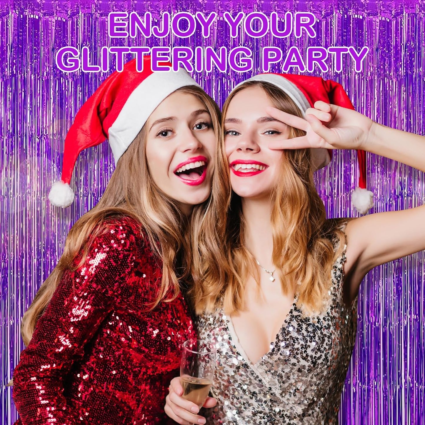 Purple Fringe Curtain Party Streamers, 12 Pack 3.3ft x 8.2 ft Foil Curtain Backdrop Tinsel Foil Fringe Curtains Photo Booth Backdrop Streamer for Birthday, Wedding, Baby Shower, Disco Party